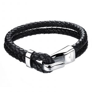 🦚 Mendozza Armband MJ-BR44400G Hook Herren Lederarmband Schwarz Silber 21 cm (M)ca. 21,0 cm